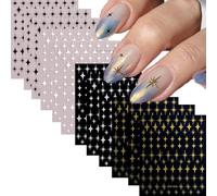 Nymora 12 Fogli Stickers Nail Design Stelle Dorate 3D Autoadesive (Oro/Bianco/Nero) - Materiali/Accessori Decorazione Unghie Donna, Acrilico, Manicure DIY