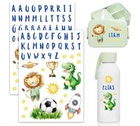 Nymora 2 Aufkleber Set, 21x14,8 cm - Sticker Tiere, Buchstaben Aufkleber & Journaling Motive (Dino, Löwe, Fußball, Alphabet) - Wasserfeste Sticker für Fotobücher, Scrapbooks & Trinkflaschen