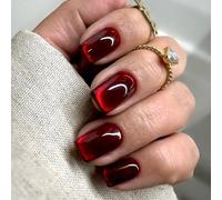 Nymora 24 Pezzi Borgogna Katzenaugen-Press-On-N, Glitter Unghie Finte Mandorla Corta, Unghie per le Donne Manicure