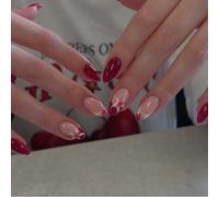 Nymora 24 Stück Fake Nägel zum Aufkleben, Rotes Blumenmuster, Herbst Klebernägel, Mandelförmige Acryl-Kunstnägel, French Press On Nails für Frauen und Mädchen