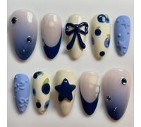 Nymora 24 Stück Press on Nägel zum Aufkleben Medium Almond Fake Nails 3D Bow Stern und Schmetterling Jelly Gel Fake Nails Kit für Frauen Mädchen