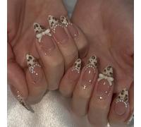 Nymora 24 Stück Press on Nails Französische Spitze Aufklebnägel Weißes Leopard Design Mandelförmig mit Jelly Gel Tragen Set - Fake Nägel für Frauen Mädchen