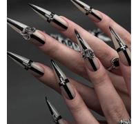 Nymora 24 Stück Press on Nails Lang Mandel Nägel zum Aufkleben Goth Schwarz Y2K Gothic Schmetterling Fake Nägel Jelly-Gel-Trage-Set, für Frauen Mädchen
