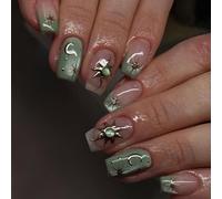 Nymora 24 Unghie Press On, Piccole Unghie Artificiali Quadrate da Applicare per Donne e Ragazze, Unghie Autoadesive, Fake Nails con Jelly Gel Stick e Design Stelle e Luna