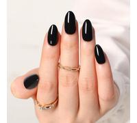 Nymora 30 pezzi Press On Nails Nero, Colla, Unghie finte, nere, lunghezza media, a forma di mandorla, per unghie finte, colore nero, con colla per unghie e lima