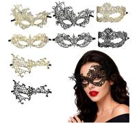 Nymora Maschera Veneziana Donna, 8 Pezzi Accessori per Ballo in Maschera, Maschera in Pizzo per Uomini e Donne, Carnevale Halloween Ballo Abito da Sera Danza