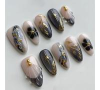 Nymora Press on Nails & Unghie Adesive - 24 Unghie Artificiali Blu Scuro con Design a Stelle 3D, Inclusa Colla per Unghie e Lima per Donne e Ragazze