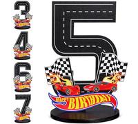 Nymora Rennauto Targhetta Numerale per Compleanno, Centrotavola a Tema Macchine da Corsa, Articolo per Festa di Compleanno a Tema Macchine da Corsa per il 5° Compleanno, Decorazione per Tavolo in Legn