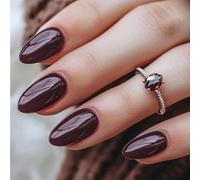 Nymora Set da 30 Unghie Press-on Rosse, Unghie adesive corte a forma di mandorla con degradé vino rosso, Set di unghie riutilizzabile con tabs adesivi & lima