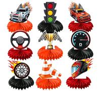 Nymora Set Deco a 9 Pezzi di Favo d'Api per Temi Trasporti - Decorazioni a Favo d'Api per Feste, Accessori per Feste per Bambini e Compleanni di Ragazzi