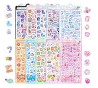 Nymora Set di 10 Mini Adesivi, Decorazione Kawaii Cute Cose Dolci Animali, Adesivi 3D Tiny per Sticker Book & Washi, Adesivo Acqua-Resistente per Scrapbooking