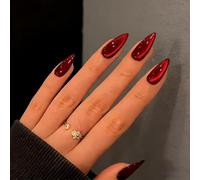 Nymora unghie artificiali in gel morbido per premere - 30 pezzi, unghie rosse a occhio di gatto, forma a mandorla corta, scintillanti, unghie artificiali rimovibili per donna, per il design delle ungh