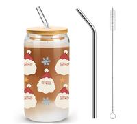 Nymora Weihnachtsgläser 500ml mit Deckel & Stroh - Elchgläser, Weihnachtsmann Design, Gläser Weihnachten Geschenk, Trinkglas für Bier & Kaffee, Festliche Dekoration