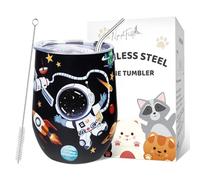 NymphFable 12 Oz Space Astronauts Termos Caffè Isolato con Coperchio e Cannuccia Tumbler in Acciaio Inox Tazza da Viaggio