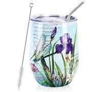 NymphFable 12oz Libellule Tazza Termica da Viaggio Tazze Caffe Cannuccia Coperchio Termos Bicchieri Tazza Termica Inox