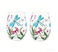 NymphFable 2 Bicchieri da Vino senza Stelo Dipinti a Mano 18oz Libellule