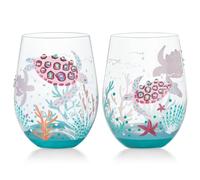 NymphFable 2 Bicchieri da Vino senza Stelo Dipinti a Mano 18oz Tartarughe