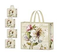 NymphFable 4 Pezzi Borse Spesa Riutilizzabili Peonia Fiori Farfalla Sacchetti Spesa Pieghevole Grande Borsa Mare