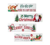 NymphFable 4 Pezzi Decorazioni Natalizie Murali in Legno, Decorazione Appendibile per Porta d'Ingresso Santa Claus Stile Botanico Addobbi Natalizi per la Casa Decorazioni per Porta e Finestra, 36x9 cm