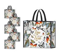 NymphFable 5 Pezzi Tote Bag Riutilizzabili Farfalle Colorate Sacchetti Spesa Grande Borsa Spesa Donna