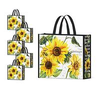 NymphFable 5 Pezzi Tote Bag Riutilizzabili Girasoli Sacchetti Spesa Grande Borsa Spesa Donna