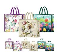 NymphFable 6 Pezzi Borse Spesa Riutilizzabili Peonia Fiori Farfalle Sacchetti Spesa Pieghevole Grande Borsa Mare