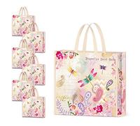 NymphFable 6Pcs Borse Spesa Riutilizzabili Giardino Libellule Sacchetti Spesa Impermeabile Pieghevole Grande Ecocompatibile