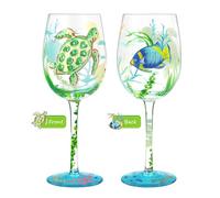 NymphFable Bicchiere da vino dipinto a mano al 100%, motivo: tartarughe marine, in vetro dipinto artigianalmente, 425,2 g, regalo per amici e familiari (1 pezzo)