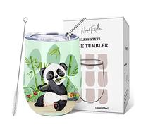 NymphFable Bicchiere isolato in acciaio inox con coperchio a forma di panda | Bicchiere da vino senza stelo, a prova di perdite, senza BPA, a doppia parete, mantiene le bevande fredde e calde