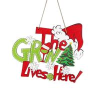 NymphFable Decorazione Natalizia in Legno per Porte, Insegna Appendibile Qui Abita il Grinchio, Decorazione per Pareti e Finestre, Addobbi Natalizi per Casa, Soggiorno o Camera da Letto, 30x25 cm