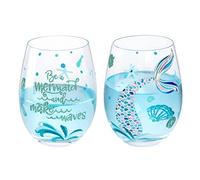 NymphFable Set di 2 Bicchieri Vino Senza Stelo Colorati Sirena Dipinta a Mano Regalo di Compleanno Anniversario 520 ml