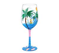 NymphFable Spiaggia Bicchieri da vino 15 oz dipinto a mano bicchieri da vino colorati, blu mare spiaggia tema regalo per le donne uomini