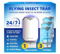 Nymrix Trappola e ricarica per insetti volanti 2 in 1, cattura insetti da interni con tecnologia a luce blu e viola per moscerini, moscerini della frutta, zanzare, tarme | Senza disordine e sicuro