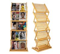 Nynelly Espositore per Riviste Pieghevole, Portariviste da Terra in bambù, Portatile Espositore per Brochure 5 Scomparti A3 per Volantini, Riviste, Letteratura, Supporto Cataloghi per Fiere, Uffici