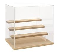 Nynelly Vetrina a 4 ripiani in acrilico trasparente per modelli, mini personaggi, Pop Mart, Labubu, Sonny Angel, Smiski, espositore antipolvere con porta, espositore (base in legno)