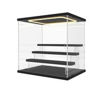 Nynelly Vetrina in Acrilica con Luce LED, 4 Livelli in Scatola Vetrina Espositiva per Collezionismo con Porta e Gradini, Antipolvere Teca Plexiglass per Funko Pop, Figure, Modellini, Nero