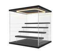 Nynelly Vetrina in Acrilica con Luce LED, 5 Livelli in Scatola Vetrina Espositiva per Collezionismo con Porta e Gradini, Antipolvere Teca Plexiglass per Funko Pop, Figure, Modellini, Nero