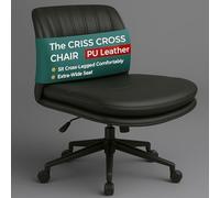 NYPOT Criss Cross - Sedia da ufficio con ruote, ampia sedia da ufficio senza braccioli, per sedersi a gambe incrociate, mobile da toeletta regolabile a 360° girevole e dondolo a 120°, per casa e