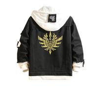 Nyrien Cappuccio Unisex Monst-er Hunt-er, Essentials Jacket con Cappuccio, Uomo Giacca di Jeans Vintage Classica Giubbotto, Vestibilità(Black,2XL)