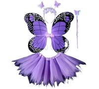 NYSBH - Costume da fata per adulti e bambini, con ali di farfalla, tutù a punta, fascia per capelli, bacchetta magica