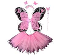 NYSBH - Costume da fata per adulti e bambini, con ali di farfalla, tutù a punta, fascia per capelli, bacchetta magica