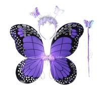 NYSBH - Costume da fata per adulti e bambini, con ali di farfalla, tutù a punta, fascia per capelli, bacchetta magica