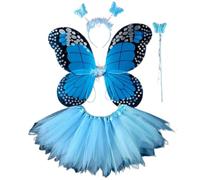 NYSBH - Costume da fata per adulti e bambini, con ali di farfalla, tutù a punta, fascia per capelli, bacchetta magica