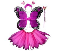 NYSBH - Costume da fata per adulti e bambini, con ali di farfalla, tutù a punta, fascia per capelli, bacchetta magica
