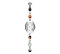 NYSDM Donne Orologio Al Quarzo Marchio di Lusso Retro Naturale Dongling Pietra Giada Impermeabile Signore Avanzate Catena Orologi Da Polso, Argento colorato.