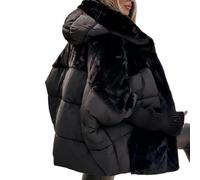 NYSDM Giacca da donna invernale e autunnale in cotone con cuciture larghe e imbottitura in piuma, Nero , S