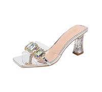 NYSDM Pantofole basse da donna estive con tacco trasparente scarpe con tacco alto Lady Square Heel Glitter Slides Soft Block Jelly Sexy, Argento 02., 39.5 EU
