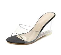 NYSDM Pantofole estive da donna in PVC con tacco in cristallo gelatina trasparente da donna sexy trasparente tacchi alti semplici zeppa sandali décolleté, Nero , 39.5 EU