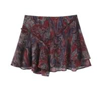 NYSDM Primavera/Estate Moda Donna Abbigliamento Retro Metal Line Stampato Minigonna con Temperamento Sovrapposizione Mezzo Corpo, Mostrato, XS