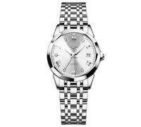 NYSDM Top Lusso Elegante Orologio per Le Donne Impermeabile Luminoso Data Signore In Acciaio Inox Quarzo Delle Donne Ragazza Reloj, Argento e bianco